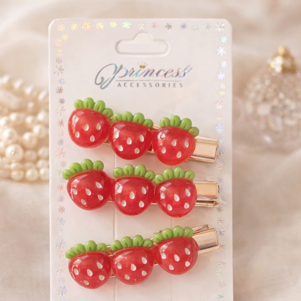Strawberry Hair Clips - Red and Green